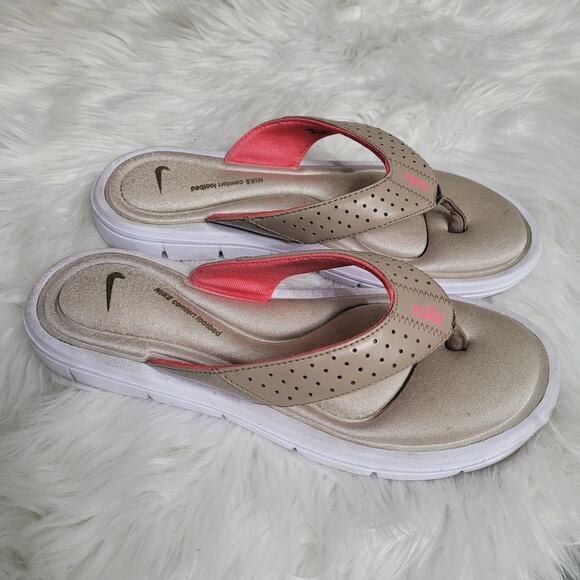 Nike Comfort Sandals Women’s 7 Flip Flop Thong Beige White 354925-201 - Picture 1 of 5